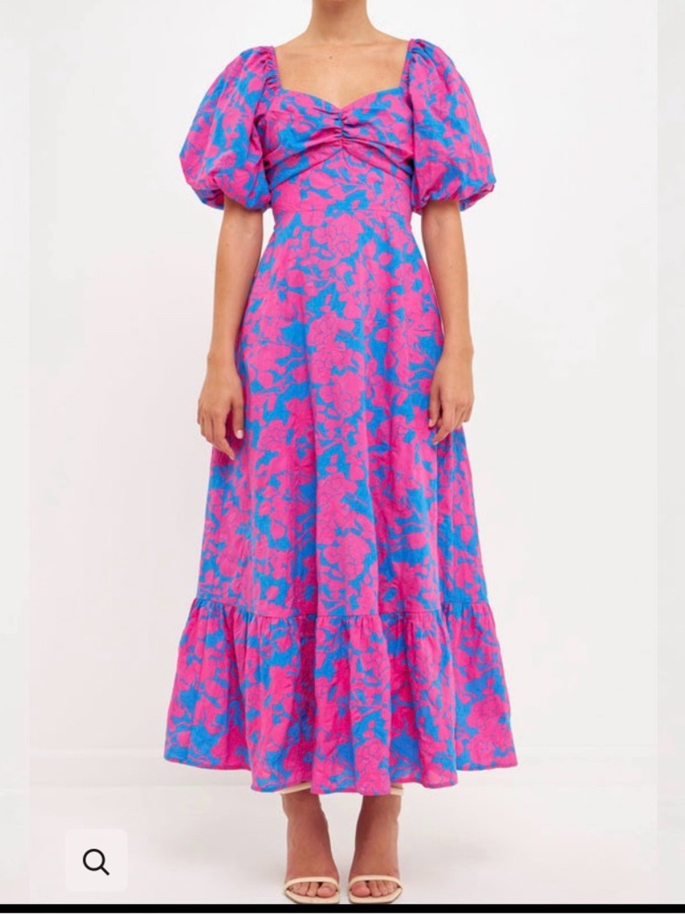 Free the Roses Pink and Blue Floral Maxi Dress with Puff Sleeves from Nordstrom